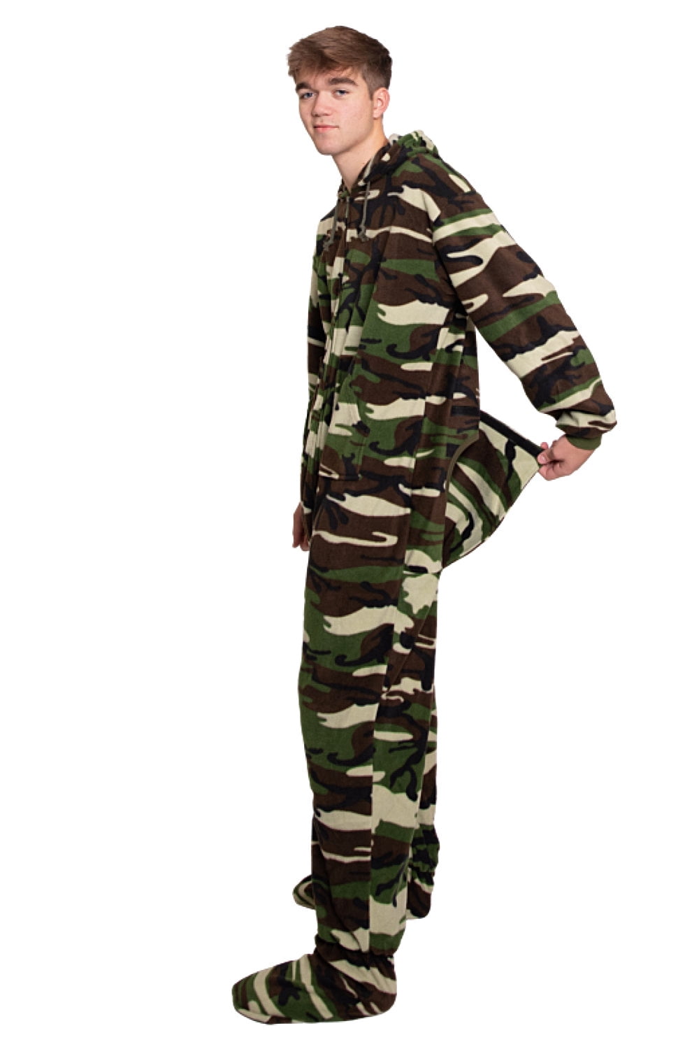Camouflage One-Piece Hoodie Footed Pajama with Drop Seat |Fleece, with Hood, with Feet|Unisex Adult Men & Women One-Piece Sleepwear
