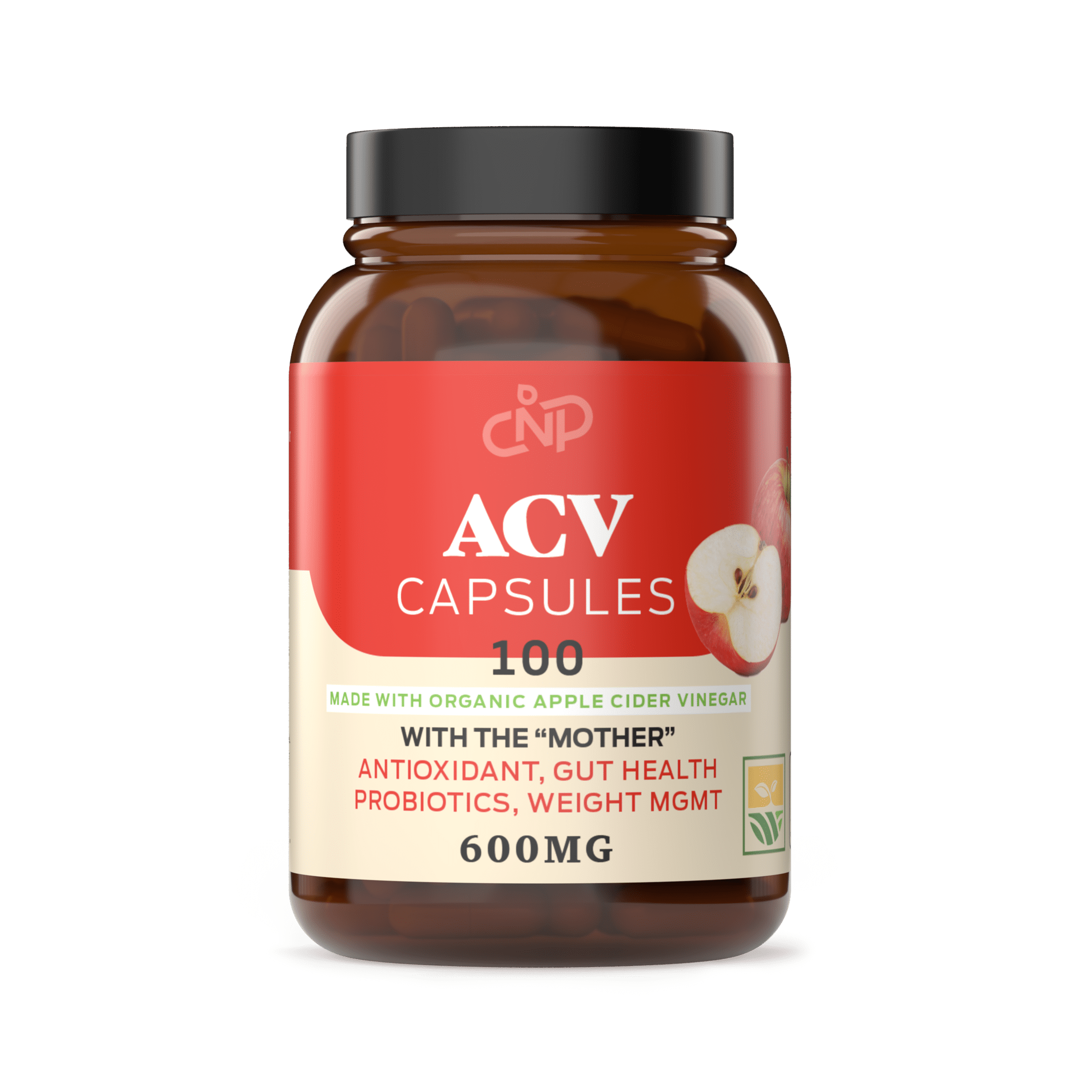 Organic Apple Cider Vinegar Capsules - 600mg 100 Pills Pure ACV with The Mother, Organic Diet & Unfiltered Nutrition