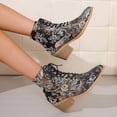 thumbnail image 4 of Rokment Retro Embroidered Dress Combat Boots for Women 2025 Fall Winter Vintage Pointed Toe Chunky Stackable Mid Heel Short Ankle Booties Black Size 6, 4 of 8