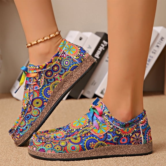 Willtoo Orthopedics Womens Colorful Print Canvas Shoes Lace Up Low Top Casual Flats Lightweight Fashion Daily Slip On Sneakers