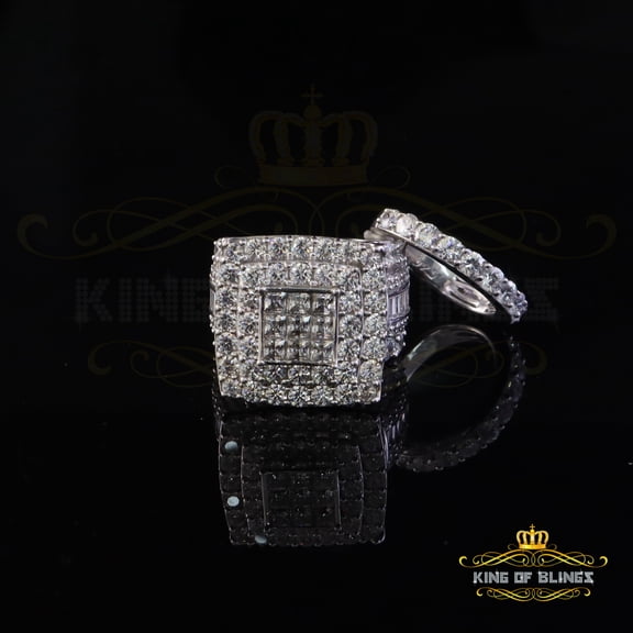 King of Bling's 925 White Silver Round Square 22.50ct Cubic Zirconia Halo Bridal Ring Size 9