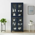 thumbnail image 2 of Crosley Furniture Cassai MDF Wood and Tempered Glass Tall Storage Pantry in Navy, 2 of 16