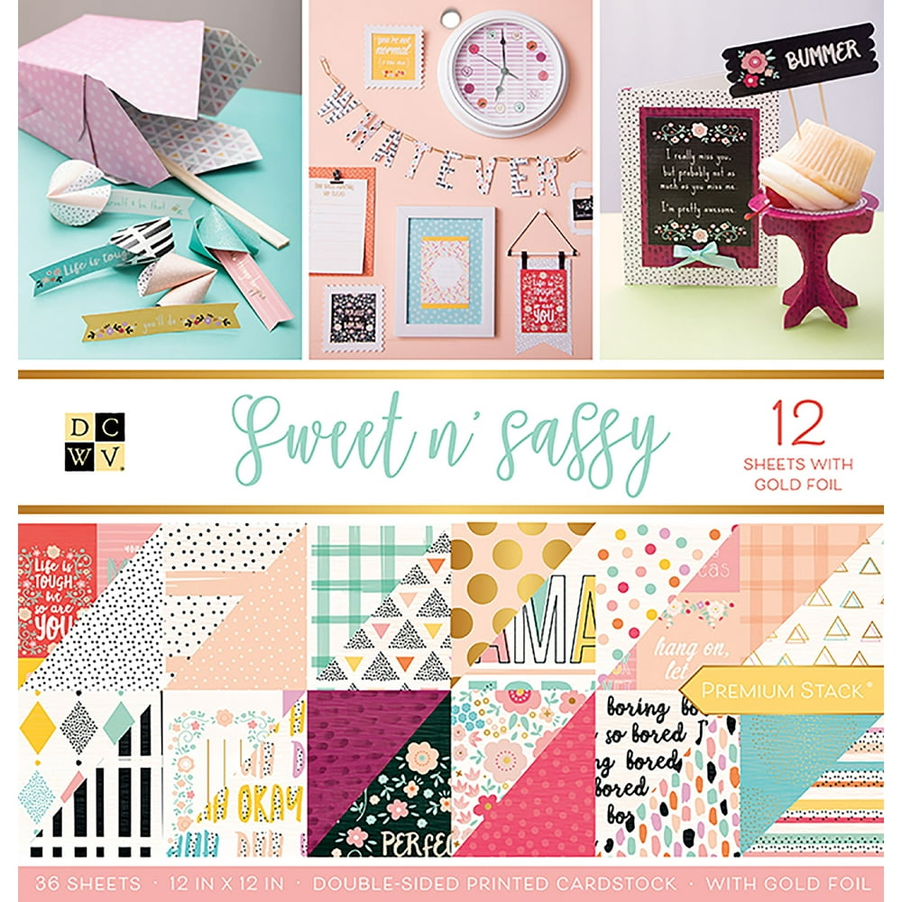 DCWV DoubleSided Cardstock Stack 12"X12" 36/PkgSweet & Sassy W/Gold
