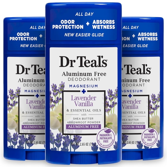 Desodorante Dr. Teal's Lavender Vanilla con aceites esenciales 80 ml x3