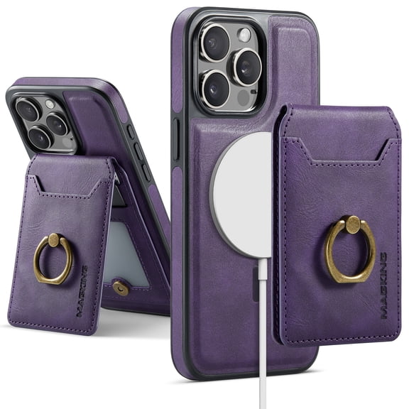 Wallet Case for iPhone 13 Pro,Ring Holder,Compatible with MagSafe Magnetic RFID Blocking Detachable Premium PU Leather Case with Card Slots Holder Kickstand Wireless Charging,Purple