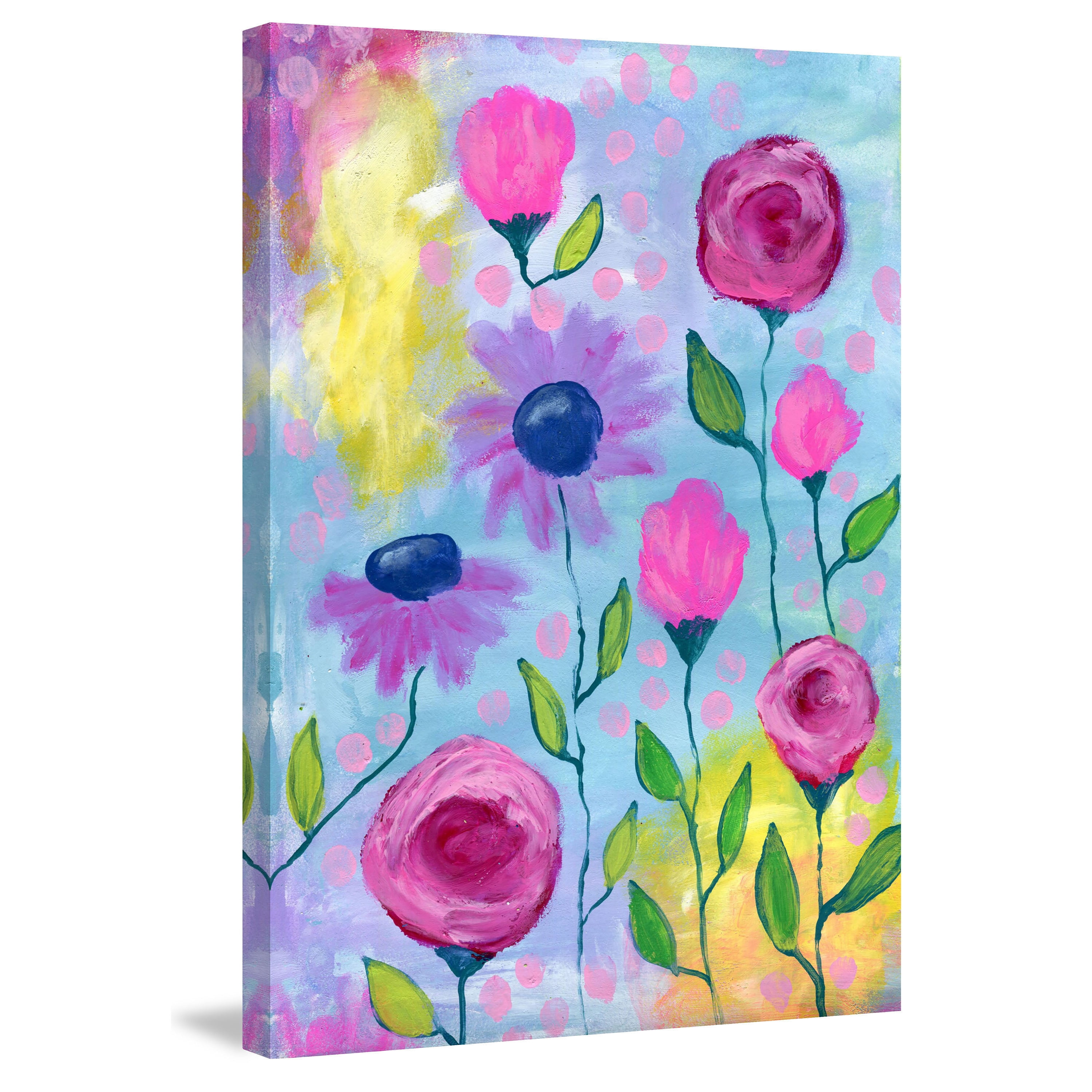 Marmont Hill "Flowers Pink Purple" by Jill Lambert Painting Print on Wrapped Canvas