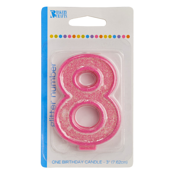 Glitter Numeral Candle Pink 8