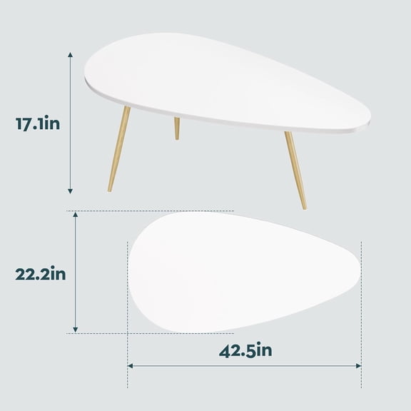Modern Coffee Table White Oval Coffee Tables for Living Room Simple Center Table for Small Space Home Office Easy Assembly 22.2" D x 42.5" W x 17.1" H, White
