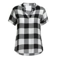 thumbnail image 4 of Tittly Button Down Shirts Womens Shirts Women Casual Plaid Printed Short Sleeve V-Neck Irregular Hem Blouse T-Shirt Tops Short Sleeve Shirts Tshirts Shirts Womens Tops White XXL, 4 of 9