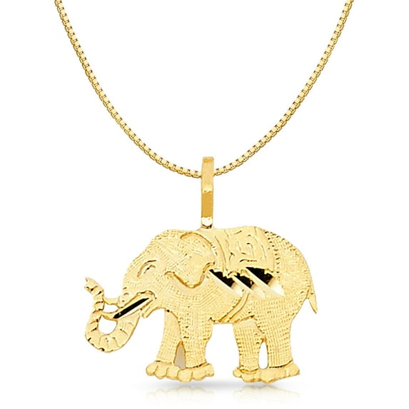 Ioka-14K Yellow Gold Elephant Charm Pendant with 0.8mm Box Chain Necklace - 22"