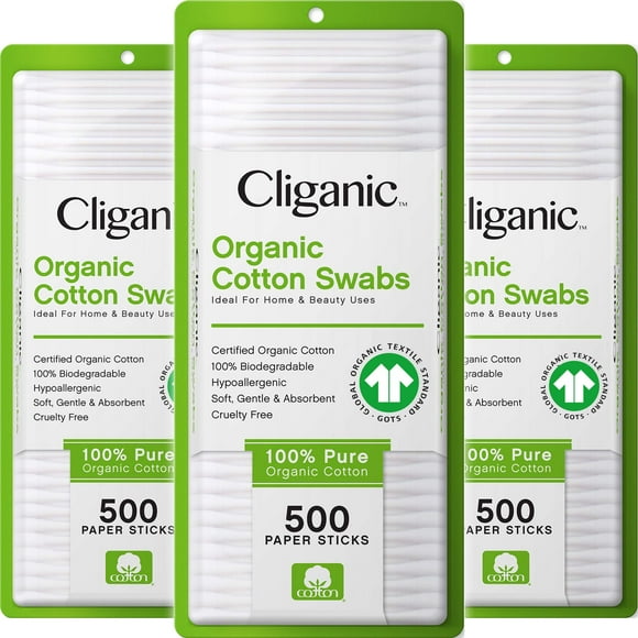 Bastoncillos de algodón Cliganic Organic, 1500 unidades, 100% algodón
