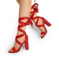 thumbnail image 6 of DREAM PAIRS Women's High Heels Lace Up Chunky Block Heels Strappy Sexy Open Toe Heels Pumps Sandals, 6 of 7