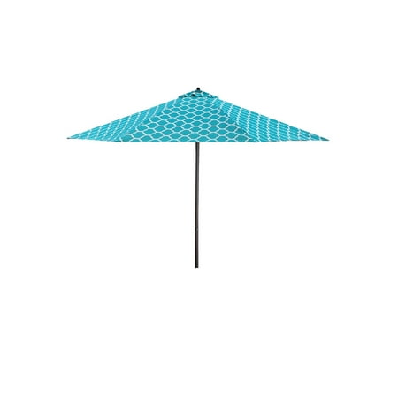 Team Umbrella - Lauren & Company 9' Teal/White Moroccan Pattern Patio Umbrella