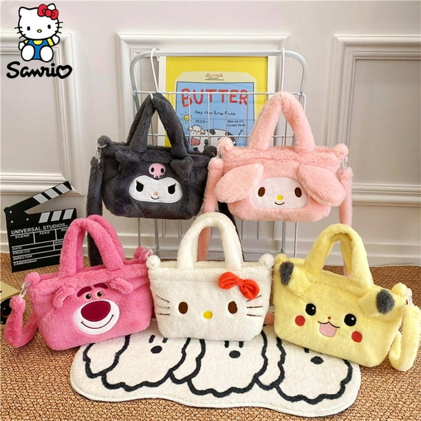 Sanrio-Bolso de hombro con figura de Anime para mujer y niña, bolsa de mano Kawaii Kuromi Melody de felpa, bolsa de cosméticos, bolsa de almacenamiento de viaje de Hello Kitty, regalos