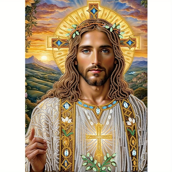 5D DIY Diamond Painting Kit, Jesus Pattern Home Decor Handicraft, Complete Tool Kit Included, 11.8x15.7in