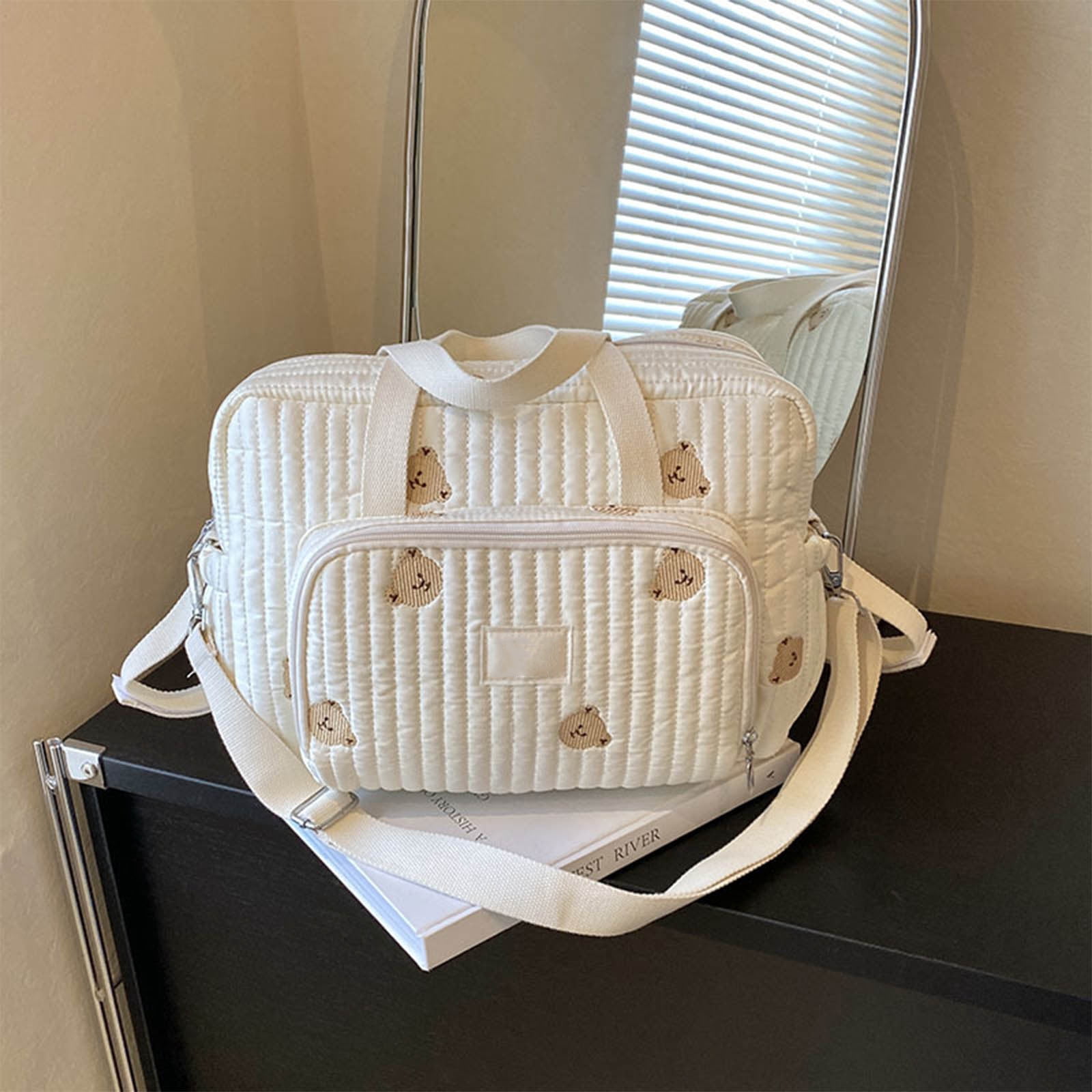 PALIFEUR Diaper Bag Tote Large Capacity Baby Bag Travel Diaper Tote Bag, Hospital Bag for Labor Delivery, Baby Bag with Pacifier Case for Mom Father Medium Size, White