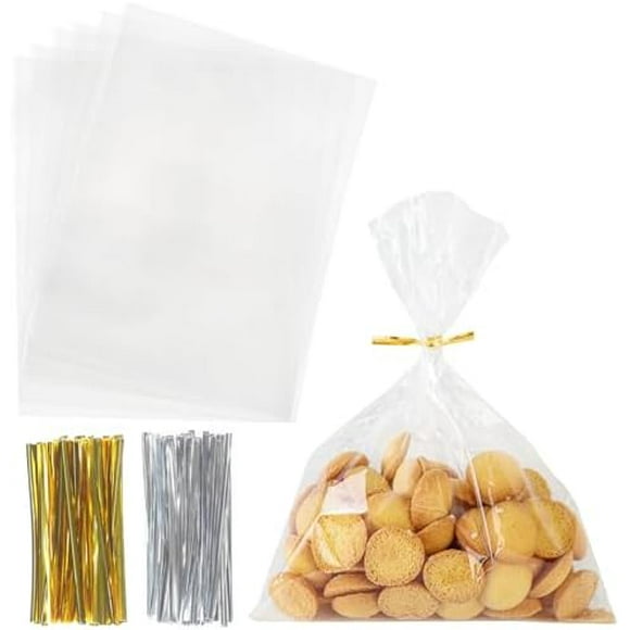 200 Pcs Sacs en Cellophane 2.8mils Thinkness pour Friandises 6x8 Pouces Sacs-Cadeaux en Cellophane Transparents avec Attaches Torsadées de 4 Pouces, Sacs en Plastique pour Friandises Cadeaux Offrant des Souvenirs de Fête d'Anniversaire 6x8 Pouces 1 Unité (Lot de 200)