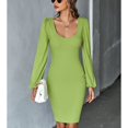 thumbnail image 3 of SWSMCLT Women's Midi Dresses Long Sleeve High Waist Spring Dress U Neck Party Fall Cocktail Fitted Backless Green X-Large, 3 of 4