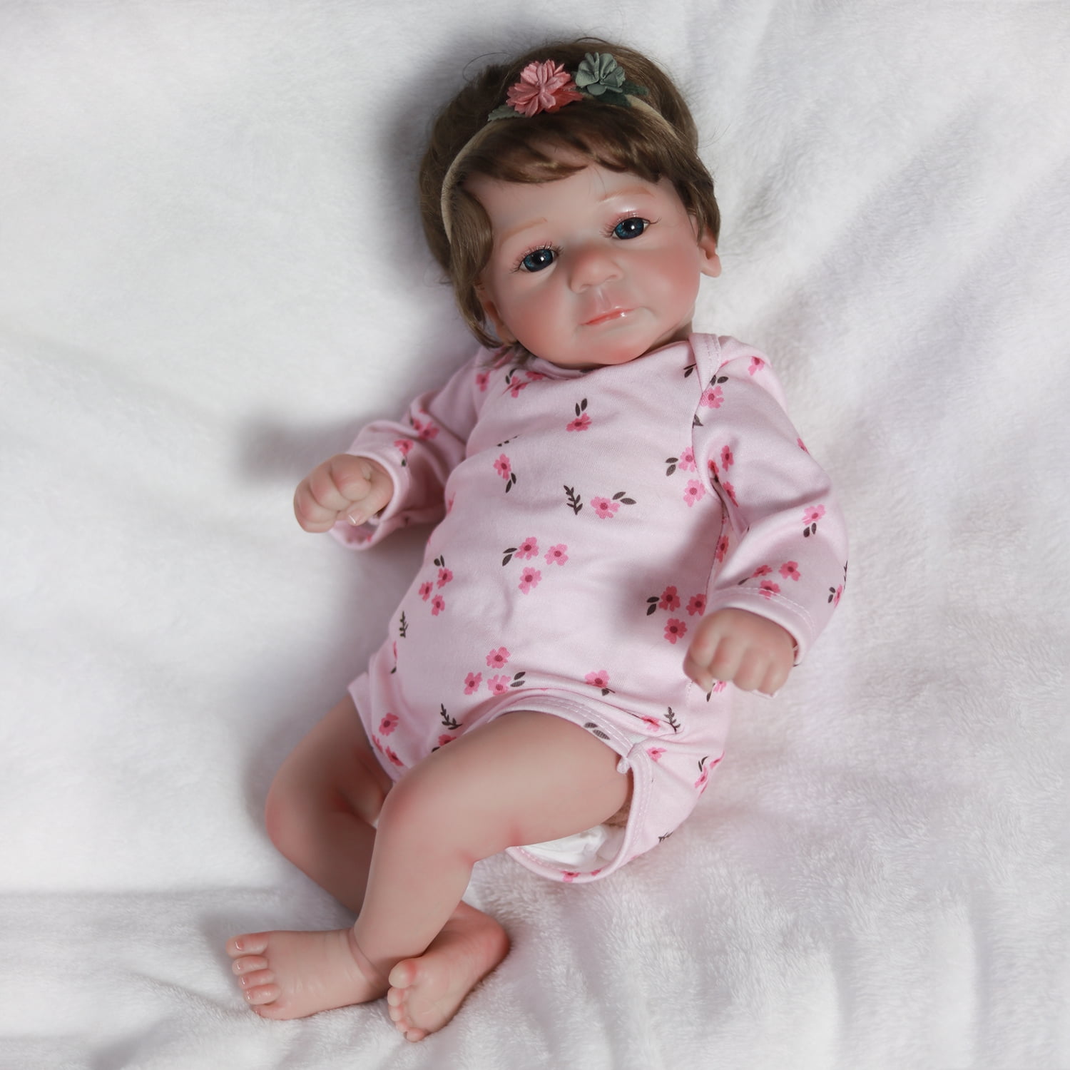 17inch Lifelike Reborn Baby Dolls Real Life Newborn Girl Doll Soft Cloth Body Adorable Playful Toy