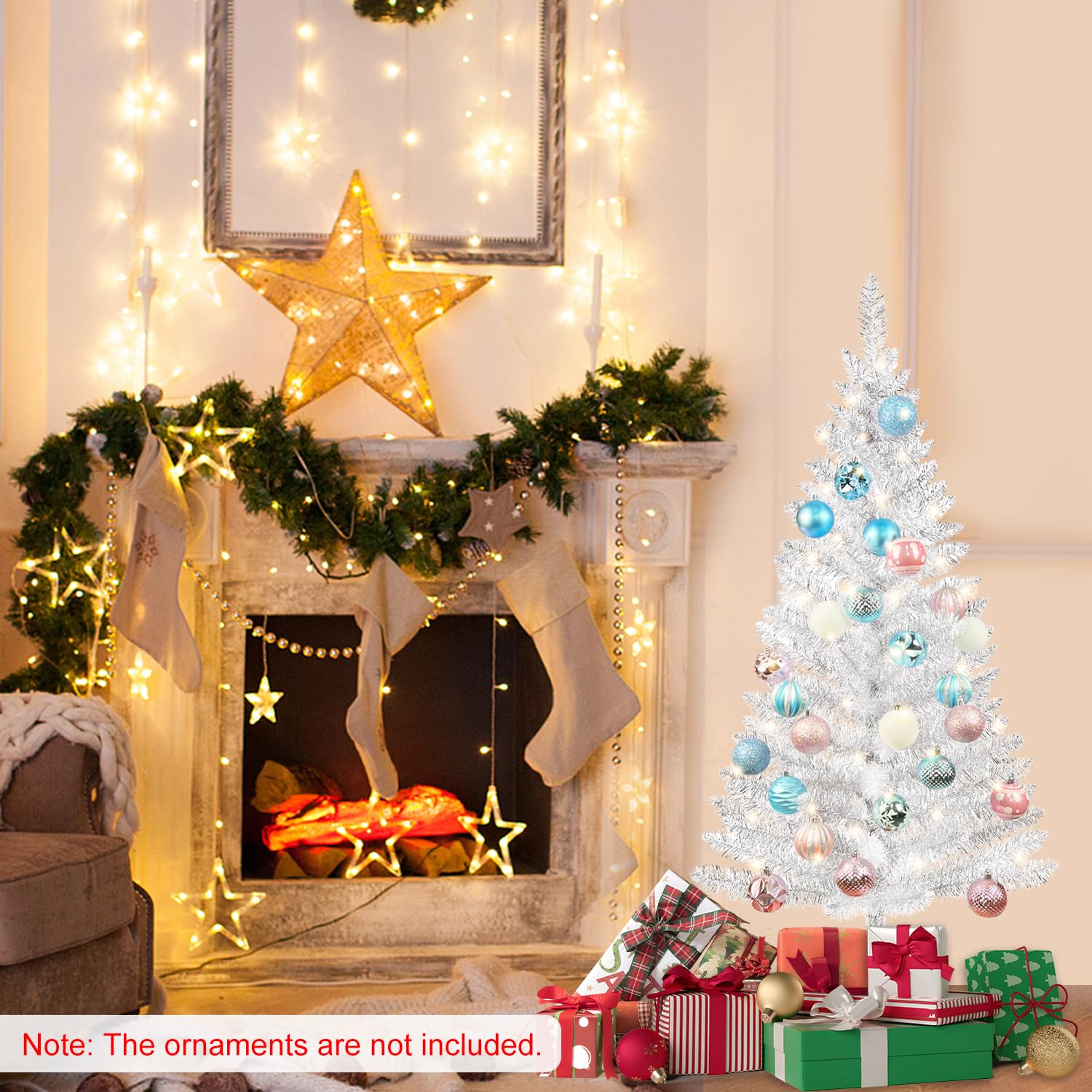 Bringstar 4' Silver Artificial Christmas Tree with 50 String Lights photo 4