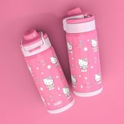 Zak Designs Hello Kitty Kids Insulated Water Bottle with Straw, 14oz Stainless Steel, Leak-Proof, Carry Handle