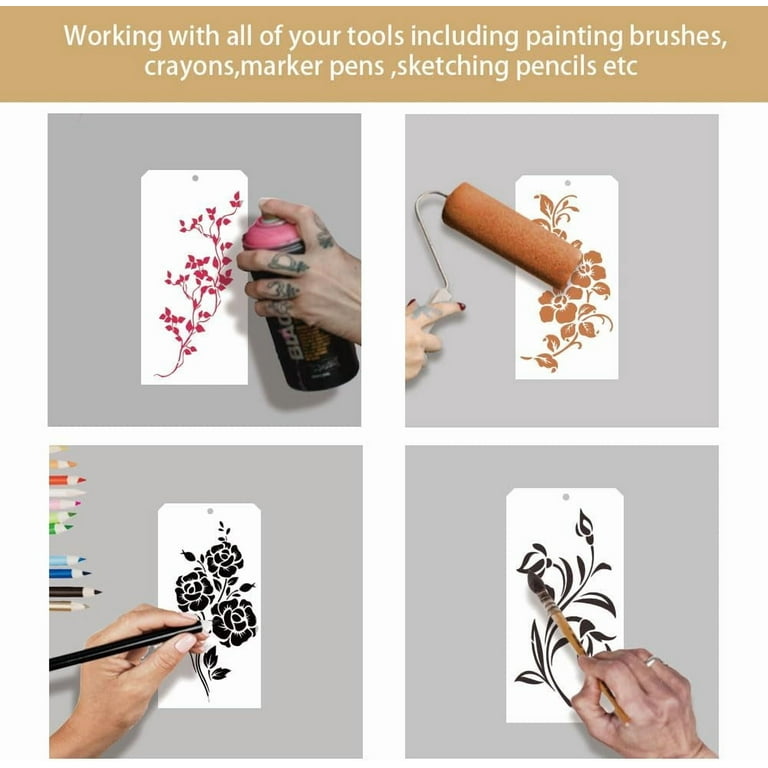 12-Pack Large Flower Border Stencils - Reusable Floral Edge Painting Templates For Baking & Crafts