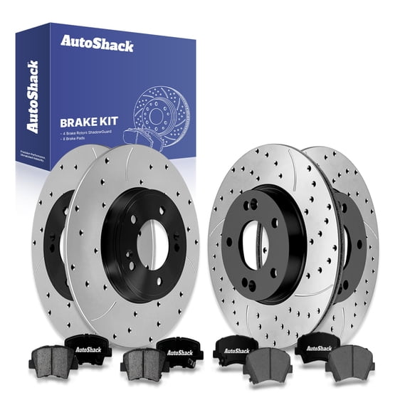 AutoShack Front & Rear Brake Rotors & Premium Pads for Hyundai, Veloster 2016, FWD L4 1.6L - E-Coated Drilled & Slotted - ShadowGuard