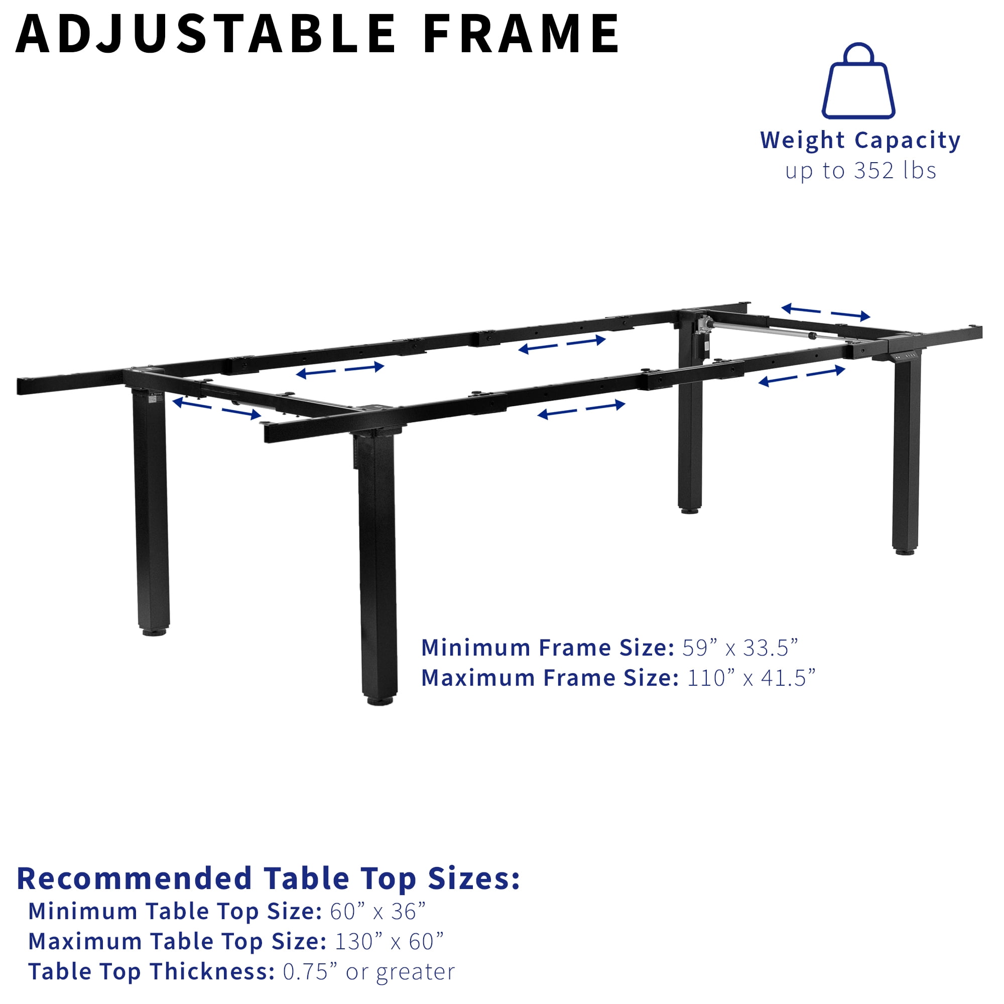 VIVO Black Electric Dual-Motor Height Adjustable 4-Leg Standing Desk Frame