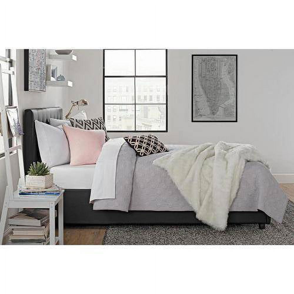 DHP Cambridge Upholstered Bed with Storage, Black Faux Leather, Queen