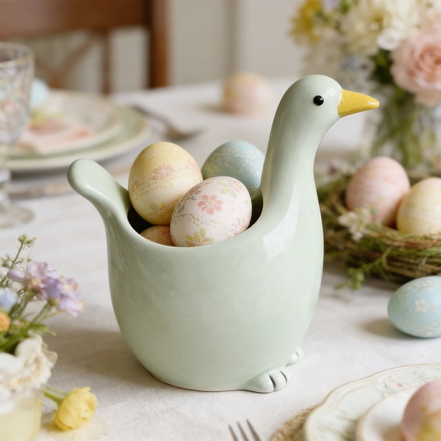 Weloille Easter Ceramic Bird Egg Holder, Adorable Bird Shaped Egg Cup Tray, Creative Kitchen Dining Egg Serving Container, Festive Decor Ornament for Easter Party Home Kitchen and Dining Table