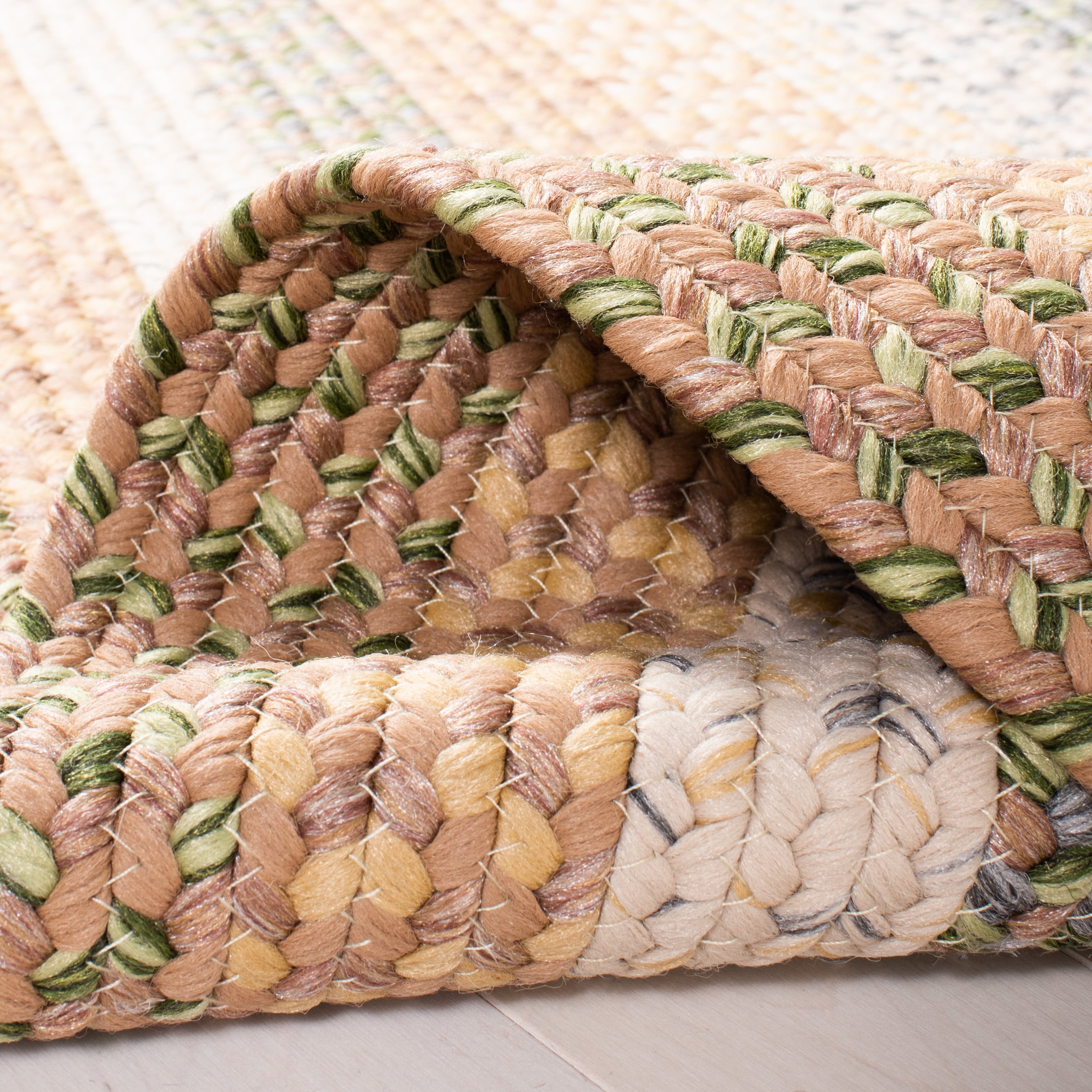 SAFAVIEH Braided Marco Bordered Machine Washable Reversible Area Rug, Tan/Multi, 3' x 5' Oval