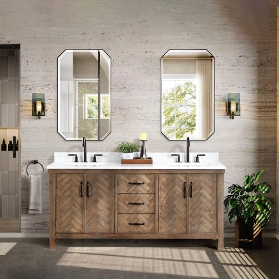Javier 72" Bath Vanity in Spruce Antique Gray with White Grain Composite Stone