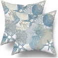 thumbnail image 3 of Nautical Coastal Throw Pillow Covers 18X18 Inch Set of 2 Ocean Seashell Coral Starfish Decorative Pillow Cases Summer Beach Blue Gray Beige Pillow Covers Modern Home Decor For Living Room Couch, 3 of 6