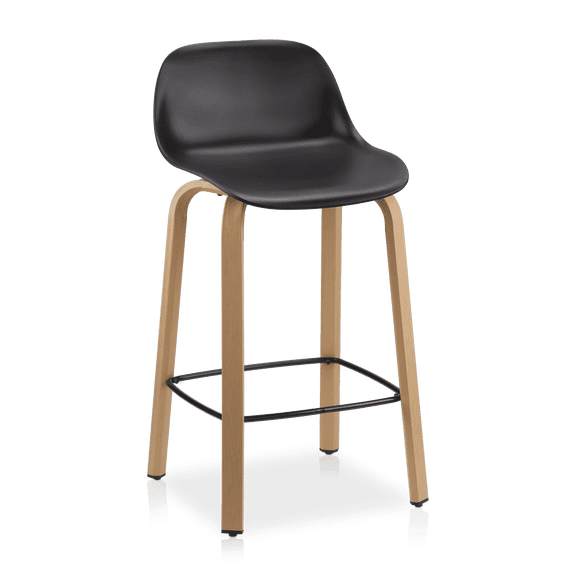 Bouclair Black Plastic and Wood Metal Veneer Counter Stool
