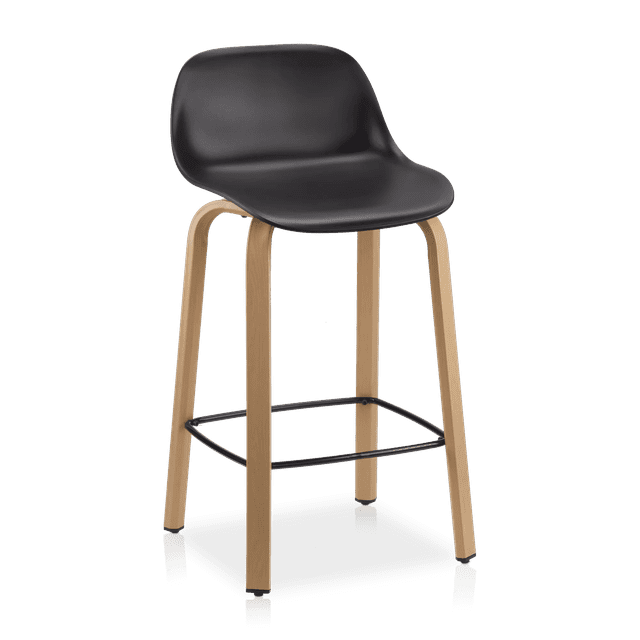 Bouclair Black Plastic and Wood Metal Veneer Counter Stool