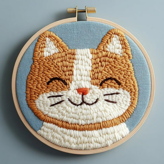 Punch Needle kits Cute Cat Easy for Beginners DIY Punch Needle Yarn Starter Embroidery Set for Craft Lovers with Printed Pattern and Hoop for Home Decor 20x20cm-3