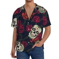 thumbnail image 3 of Honeii 's Roses Skulls for men's short-sleeved button-up collared shirt featuring a pocket, perfect for beach vacations, and travel adventures., 3 of 5