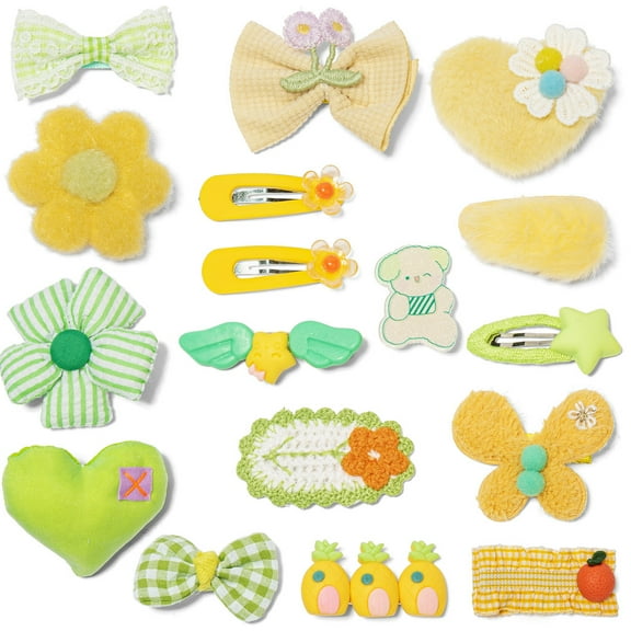 Hair Clips for Girls 18 Pcs No Slip Assorted Barrettes for Kids Bows Green Yellow Cute Hair Accessories for Little Girls Teens Toddlers Child Kids Gifts