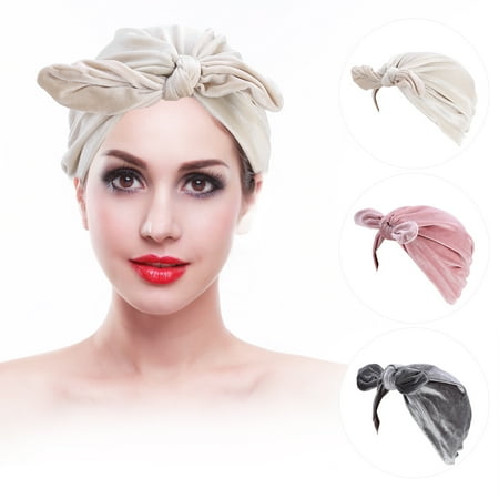 Velvet Turban - Keenso Hot New Winter Velvet Rabbit Ear Turban Hats Women Soft Velvet Chemo Hat Hair , Chemo Cap, Feather Hat