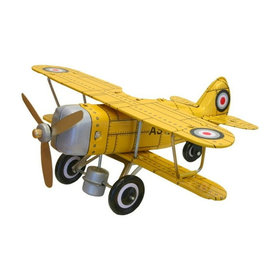 Alexander Taron 7.75" Yellow Curtiss Biplane Wind Up Collectible Tin Toy