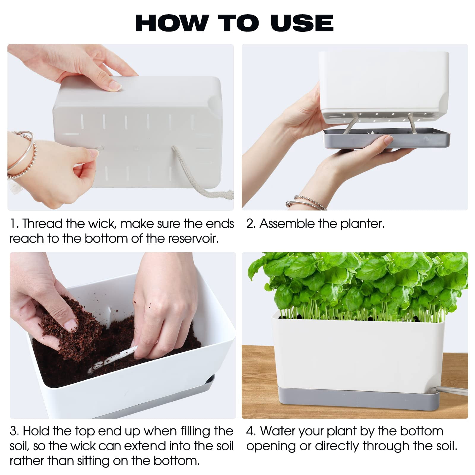 Self Watering Indoor Planter Set 7 Pack Plastic Herb Pots with Drainage Saucer Window Boxes Rectangle Planters for Plants