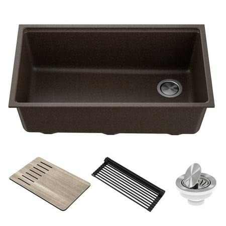 Kraus Bellucci Workstation 33 inch Undermount Granite Composite Single Bowl Kitchen Sink in Metallic Brown with Accessories