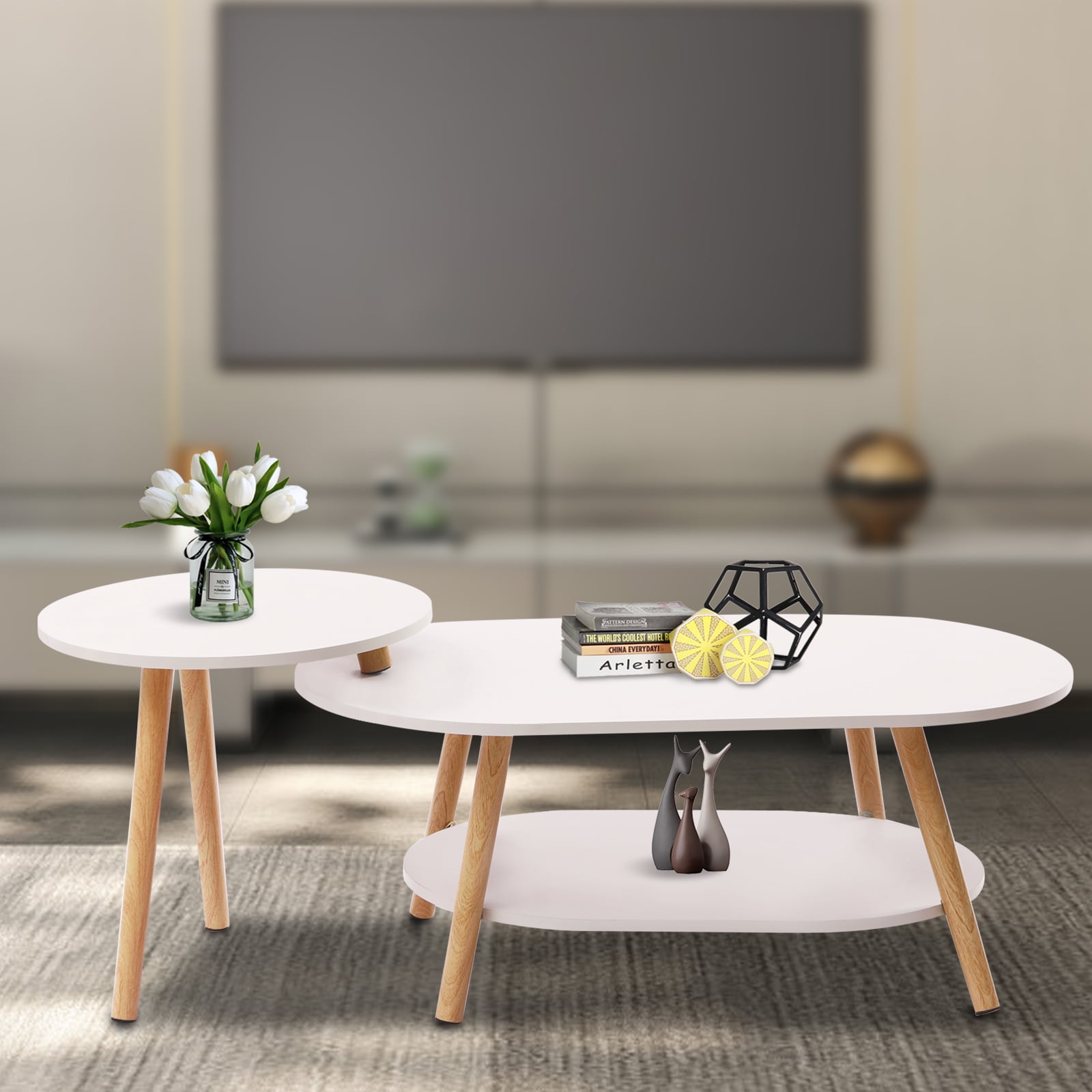 YIYIBYUS Modern Coffee Tables Nesting Sofa Table White End table for