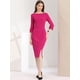 thumbnail image 2 of Vestido de tubo dividido elegante con cuello barco y mangas 3/4 para mujer Fushcia XS, 2 of 6