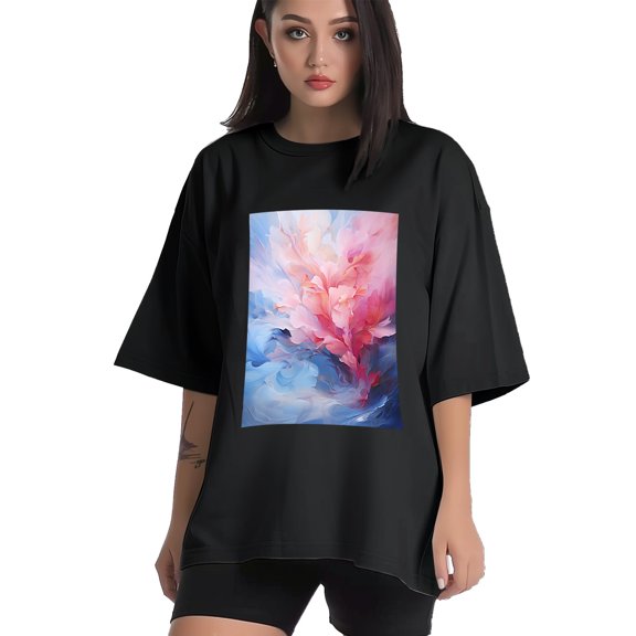 Plus Size Shirt for Women Black Tops for Women Short Sleeves Shirt for Women Abstraction Pink 1 T Shirt Crewneck Shirt for Women XS