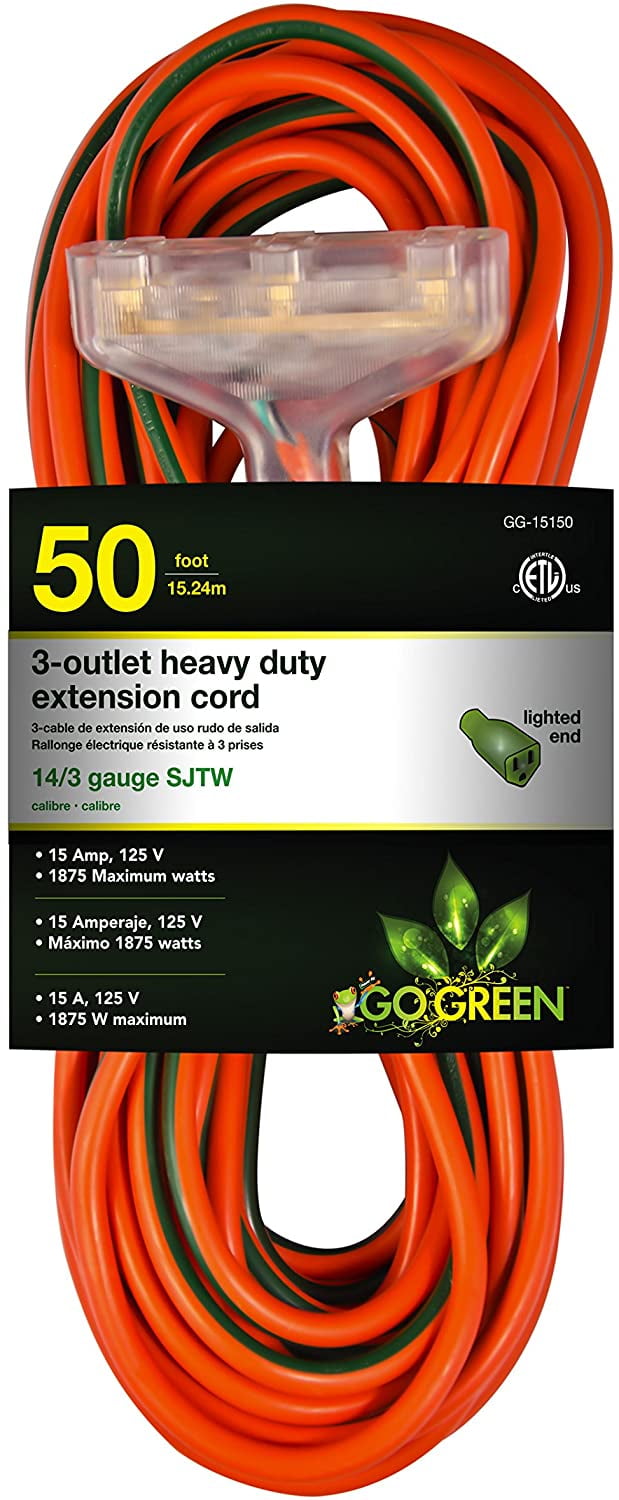 Perfpower Go Green Power GG15150 14/3 50Feet 3Outlet Heavy Duty