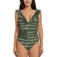 thumbnail image 2 of Fotbe Jungle Green Camo USA Flag Women's Tummy Control Swimsuits Slimming One Piece Bathing Suit Ruffle Wrap V Neck Swimwear-, 2 of 8