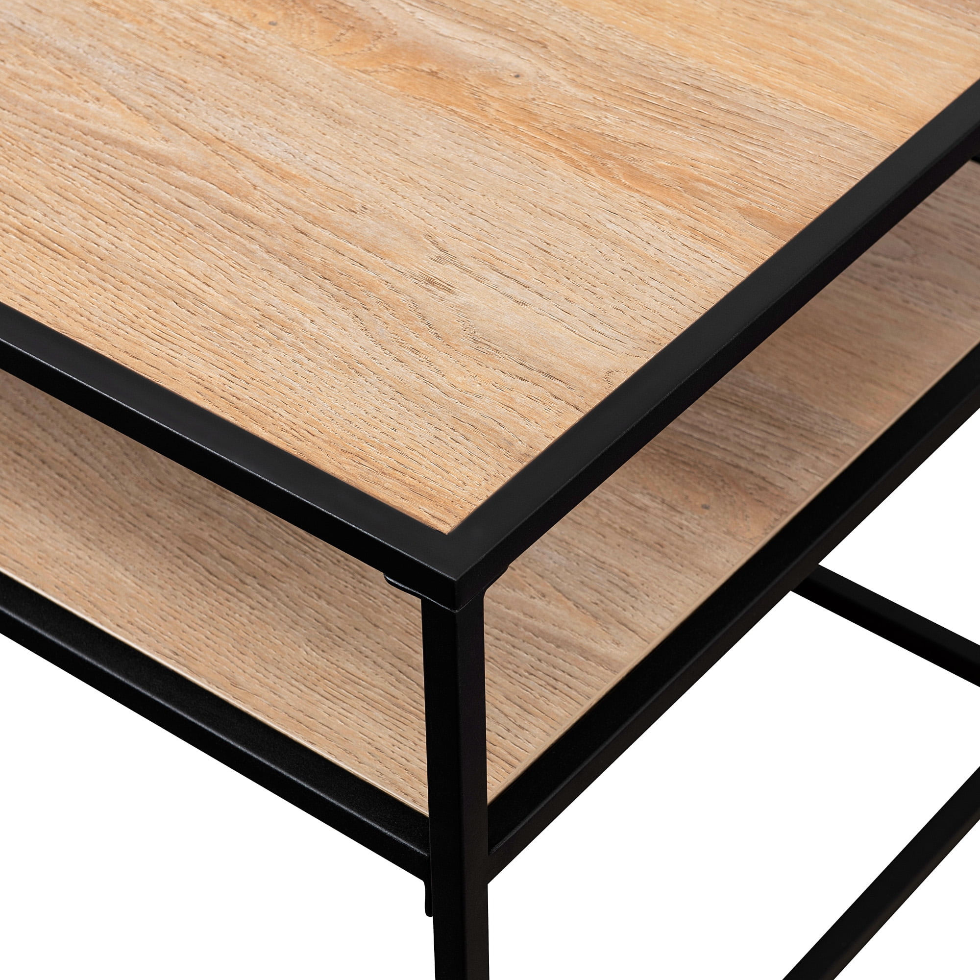 Walker Edison Contemporary Wood and Metal Tiered Coffee Table, Coastal Oak