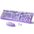 thumbnail image 1 of Teclado y ratón inalámbricos Links9+ de tamaño completo, retro, morado, 1 of 7
