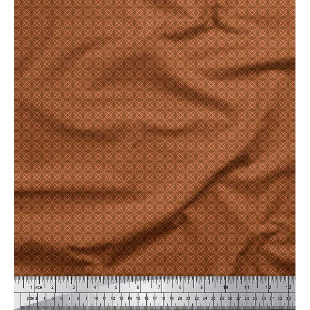 Soimoi Brown Poly Georgette Fabric Artistic Geometric Print Fabric by the Yard 42 Inch Wide